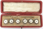 Stunning Antique Set of 6 Diamond & Mother of Pearl Buttons in Original Box.