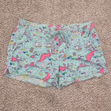 VINEYARD VINES Women's Multicolor Blue Pink Map Design Linen Blend Shorts Size S