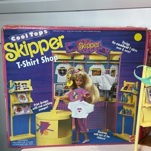 VINTAGE Skipper Barbie Cool Tops T Shirt Shop In Original Box With Doll!! 1989