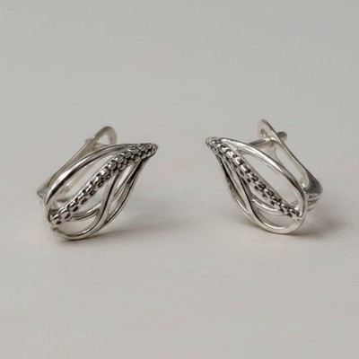 925 Sterling Silver Abstract Teardrop Leverback Earrings 17x9mm Handmade