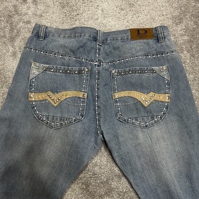Vintage D Max Men s Jeans 36x34 Y2K Grunge Whiskers Marble Rhinestone Hip Hop