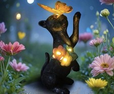 Solar Cat Garden Statue Outdoor - Kitten Butterfly Garden Decor Figurines Lights