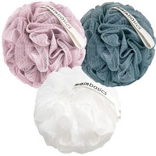 Shower Loofah Sponge Pouf, Set of 3, Airy Blossom Soft Mesh Body Scrubber and