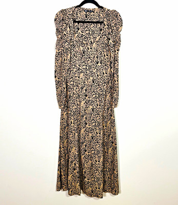 Zara Animal Print Square Neck Midi Dress Long Sleeve w/ Puff Shoulders Size M