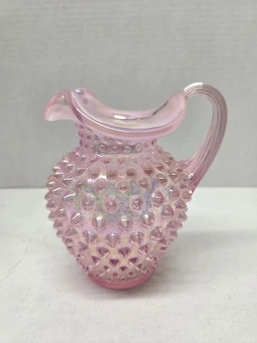 Fenton Glass Hobnail Pink Chiffon Opalescent Pitcher Iridescent Champagne 6 In