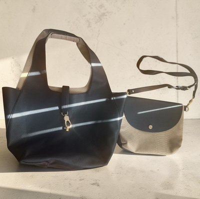 Parfois NavyBeige Light Blue Tote Shoulder Bag Set with Gold Hardware for Women