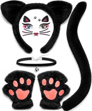 5 Pcs Cat Costumes for Women, Black Cat Ears and Tail Set for Adults