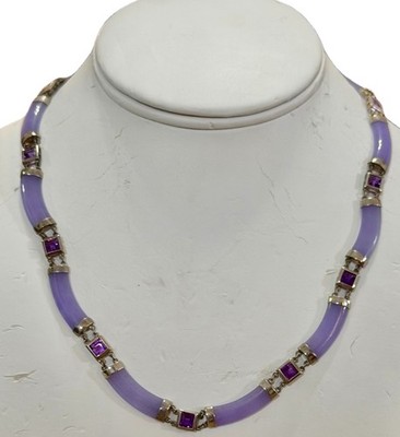 925 Sterlingsilber Lavendel Gliederkette lila Stein Art Deco Eichelhäher König 18 Zoll