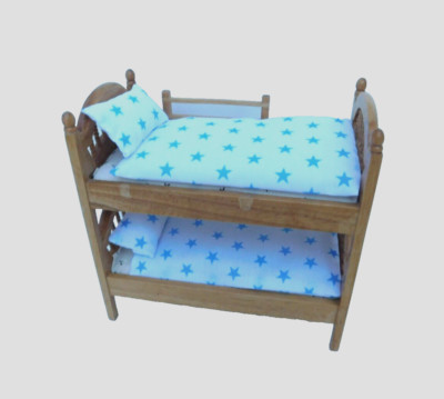 PUPPENHAUS 1/12 BLAUE STERNE ETAGENBETT BETTWÄSCHE SET 2 ÜBERWÜRFE/DECKEN & 2 KISSEN
