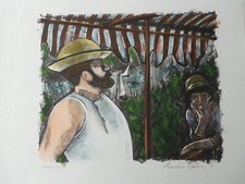 Alexandre Renoir "L'Homme au Canotier" 2005 Hand Colored Pastel Over Lithograph 