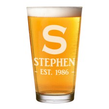 Personalisiert Pint Glas Groß Buchstabe Est Geburtstag Craft Bier Cider Dad 18th
