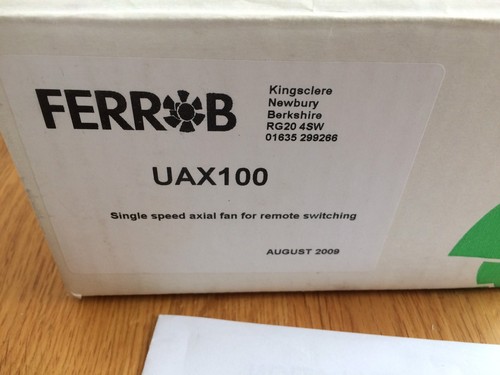 Ferrob UAX100 Single Speed Axial Fan For Remote Switching 230V 50Hz 20W - Picture 2 of 7