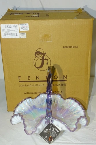 Fenton Art Glass French Opalescent Violet Purple Ruffle Basket 4230 YV 11"x9.5"