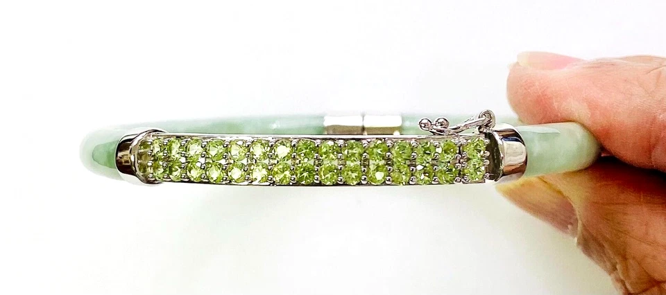 Brazalete Brazalete HSN Jade de Antaño Verde Esterlina Jade y Peridoto Bisagras S/M Foto 4 de 4