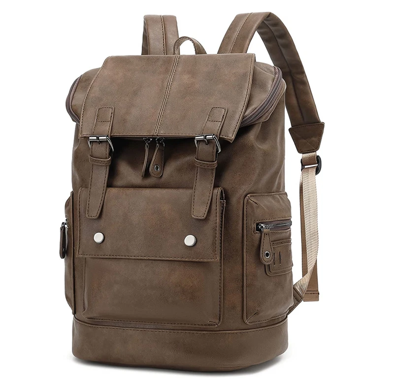AU Fashion Men Leather School Backpack Waterproof Laptop Travel Bag Brown
