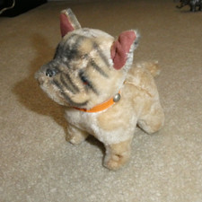 Vintage 1950s Jestia 501 Mohair Brown Bulldog Dog Stuffed Animal 5 1/2" Tall