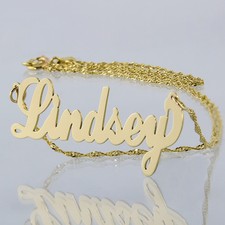 Small Solid 14K Gold Personalized Script Monogrammed Name necklace Customized