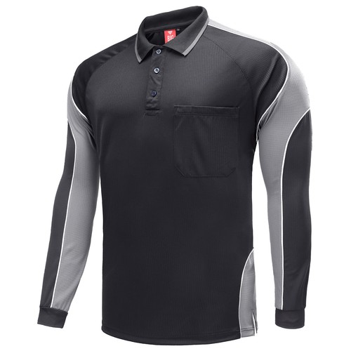 Mens Polo Shirts Long Sleeve chest pocket Black Aqua Pink Blue Office Team Golf - Picture 59 of 64
