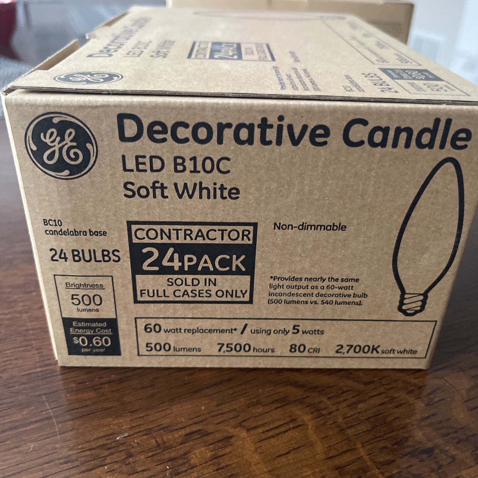 24 Pack GE Soft White LED B10C Candelabra Base Bulbs 60W EQ 5W Decorative Candle