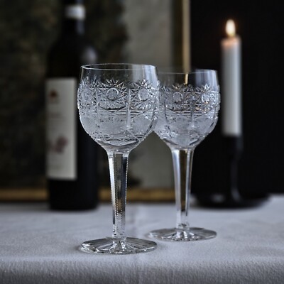 Bohemia Glass カットグラス 2個セット Bohemian Czech 7 oz (220 ml) Crystal Wine Glass Hand Cut Queen