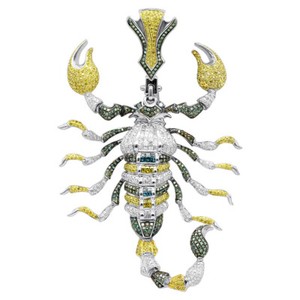 Authentic 2ct Multi Color Cubic Zirconia mens Scorpion Pendant White Gold Plated Silver