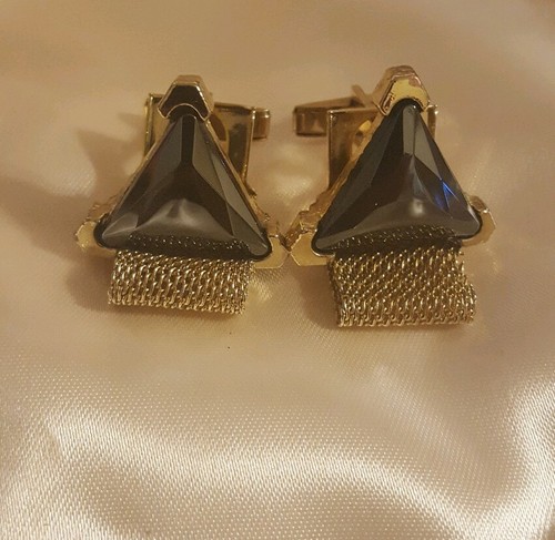 Boutons De Manchette Vintage Coppercraft En Hématite Et Cuivre - Style Wrap-around
