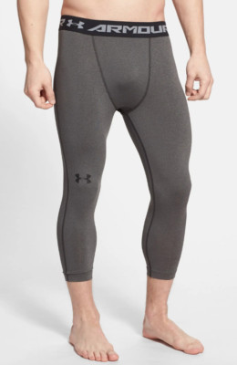 Under Armour Gray L4147 HeatGear 3/4 Length Compression Leggings Men's Size XL
