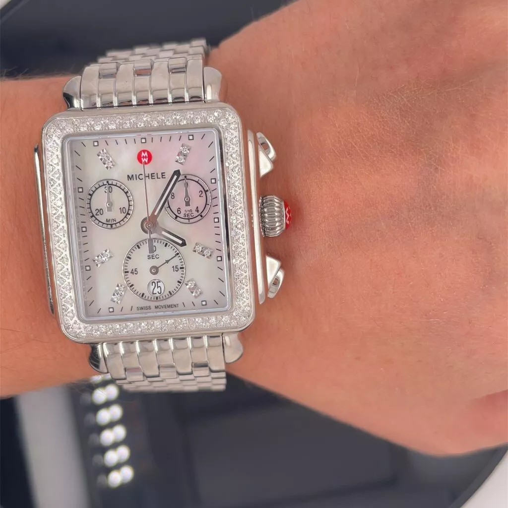 Michele Deco Diamond Chronograph Watch Head Bracelet 33mm New