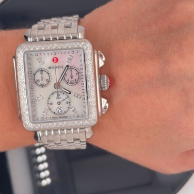Michele Deco Diamond Chronograph Watch Head & Bracelet 33mm  display picture 1