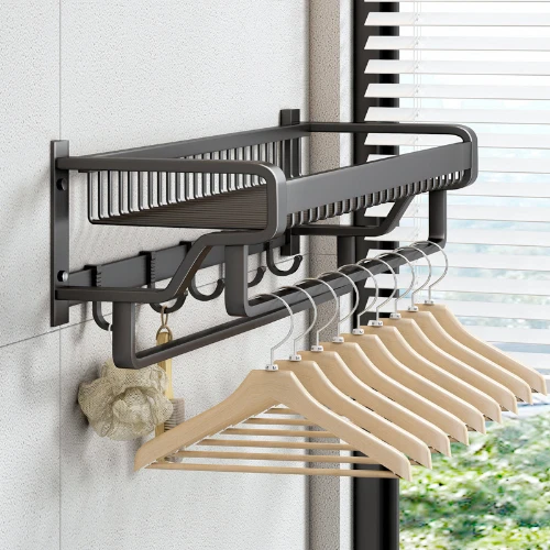 Towel Rack 37-57CM with Hook Accessories Wall Mount Rail Hanger Aluminum Shelf - Image 2 of 4