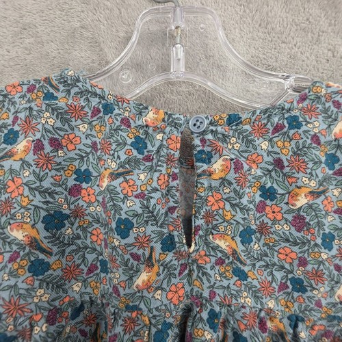 Vertbaudet Girls Floral Long Sleeve Top 8 Yrs Blue Colorful Flowers Birds Ruffle - Picture 9 of 11