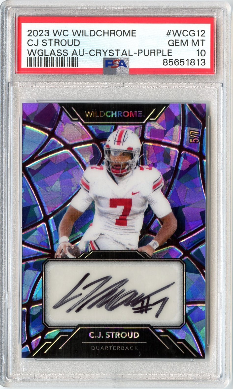 CJ Stroud Wild Card Wildchrome Draft Wildglass Autographs #WCG12 Crystal Holographic-Purple