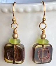 Gold, Green and Brown Earrings