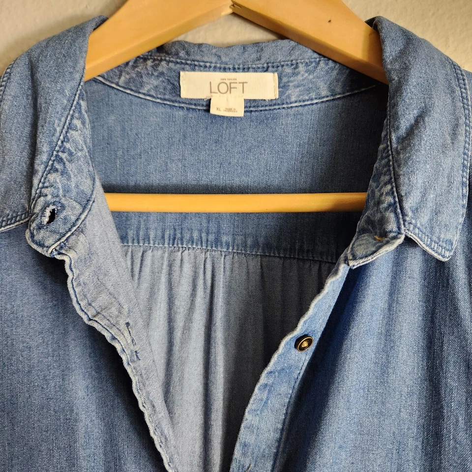 Romper Ann Taylor Loft Feminino Azul Cambraia Manga Longa-Tamanho XL - Imagem 3 de 4