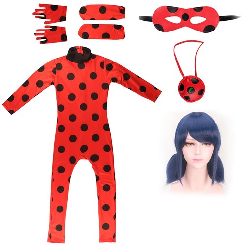 Girls Red Ladybug Costume Red Polka Dot Jumpsuit Fancy Dress Party Cosplay Suits - Bild 12 von 13