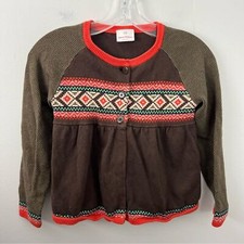 Hanna Andersson Storyteller Fair Isle Cardigan Buttons Girls size 8 Brown Red