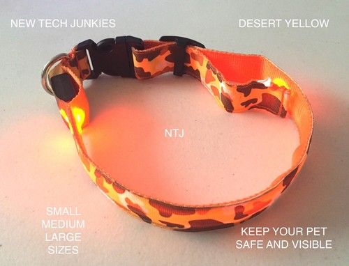 NTJ CAMO LED GLOW COLLAR dog pet safety flash light-up CAMOUFLAGE sizes S M L XL - Picture 8 of 15