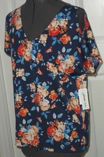 *FOREVER JADE STRETCH BLOUSE TOP SIZE PL BLUE FLORAL LIGHTWEIGHT MADE IN USA NWT