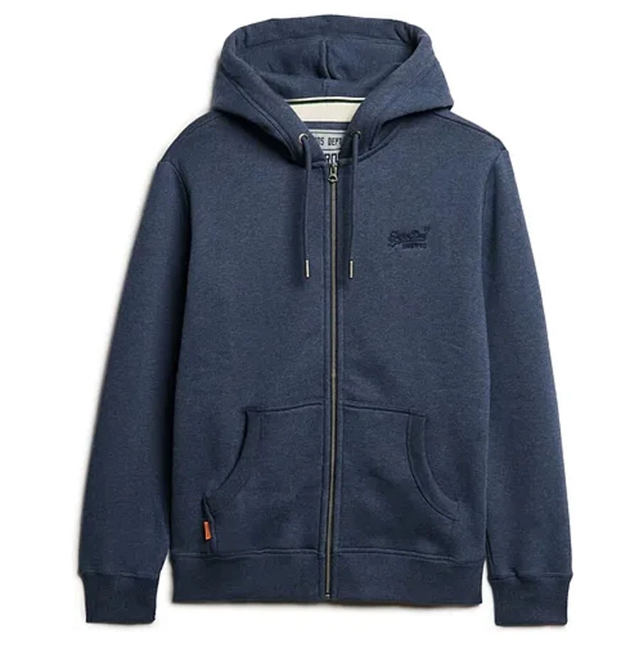 Superdry Mens Essential Zip Up Hoodie Track Top Jumper Heritage Navy Marl Blue