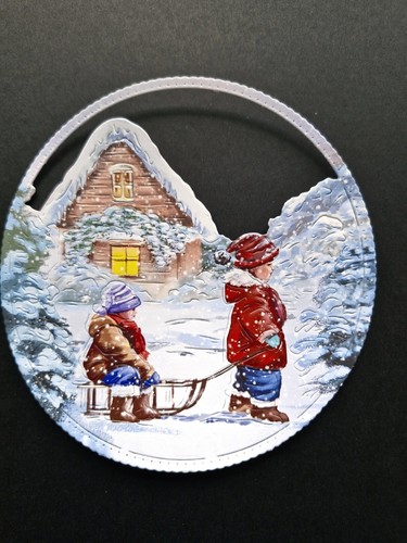 3 Tattered Lace Die Cuts For Christmas Cards Children Playing In Snow Sleigh