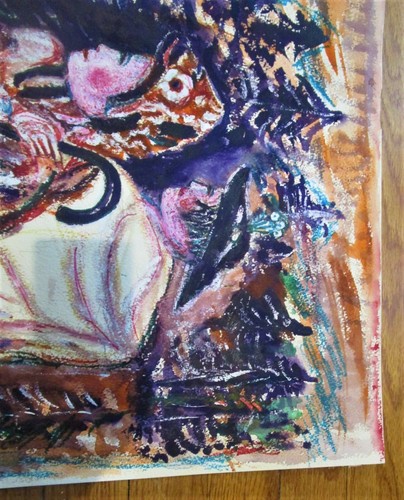 Original ROMAN W GOLLA Outsider Artist Mixed Media Painting on Paper 18" x 24" - Picture 4 of 7