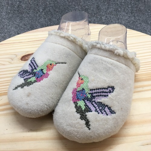 Lands End Slippers Womens 6 B Hummingbirds Felt Critter Scuff Mule Clogs Gray - Picture 3 of 18