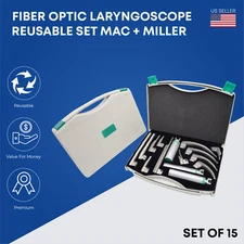 Fiber Optic Laryngoscope Set Macintosh + Miller Blades 3 Handle Intubation Kit