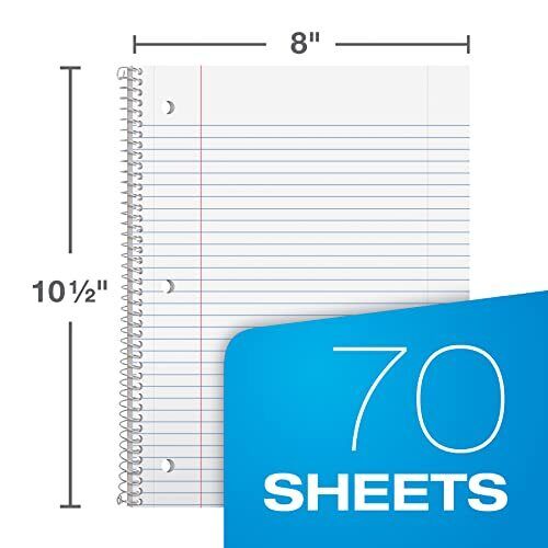 Spiral Notebook 18 Pack, 1 Subject, College Ruled Paper, 8 x 10-1/2 Inches, - Foto 3 di 8