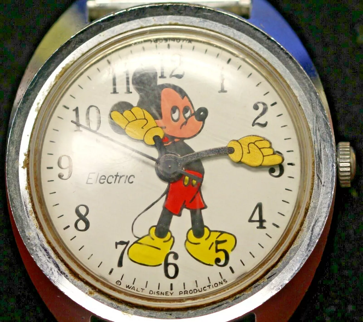 MICKEY MOUSE WATCH TIMEX W SPEIDEL BAND VINTAGE ca 1971 PARTS OR REPAIR