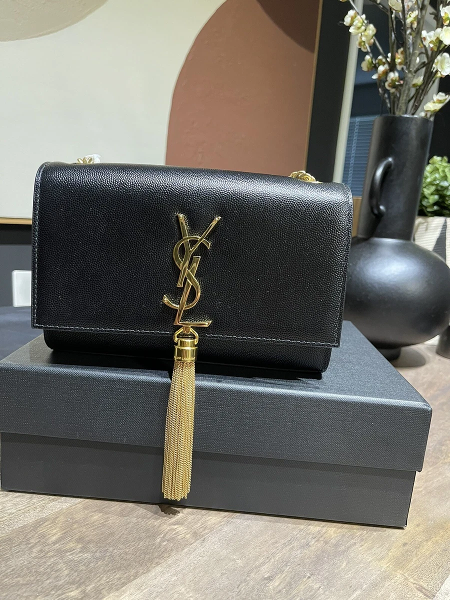 Saint Laurent Kate Small Chain Bag With Tassel in Grain de Poudre