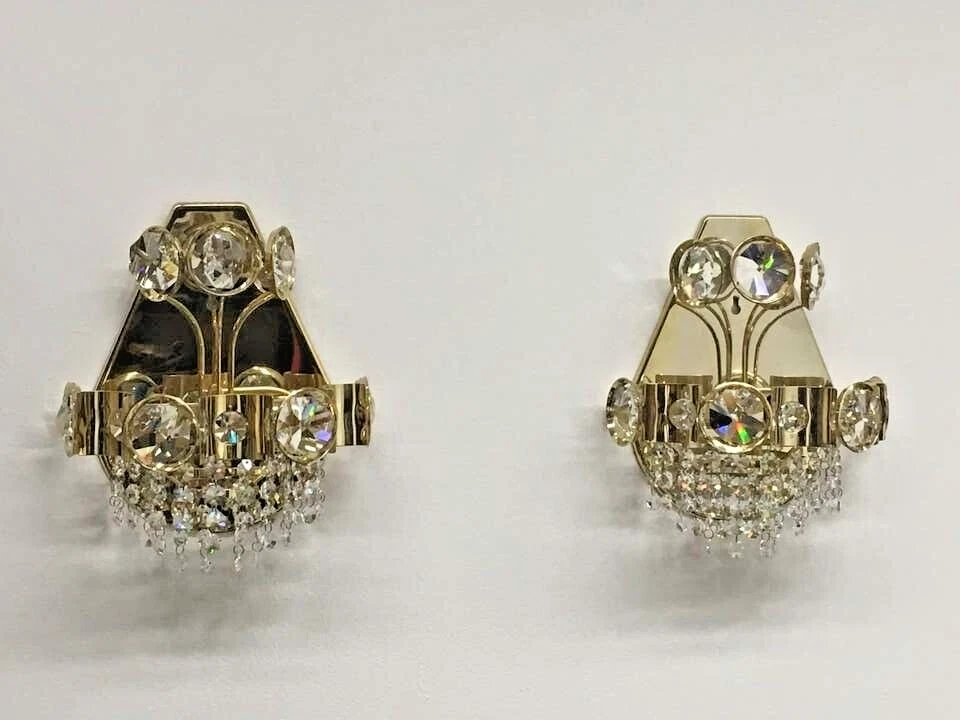 Par de apliques de pared Tear Drop Palwa oro y cristal Hollywood Regency años 70 Foto 2 de 4