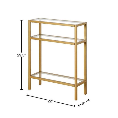 Meyer/Cross Console Table 22"Lx29.5"Hx8"D Brass Rectangle Metal w/Tempered Glass - Picture 3 of 9