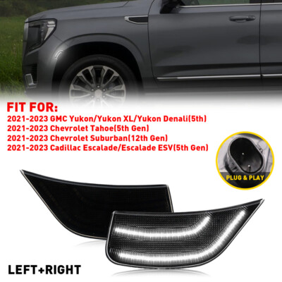 Full LED Front Smoke White Side Marker Lights For 2021-2023 Escalade Yukon XL 2X