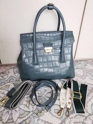 Umhängetasche Tragetasche Tasche Ledertasche Echtleder Lederriemen Griffe grün